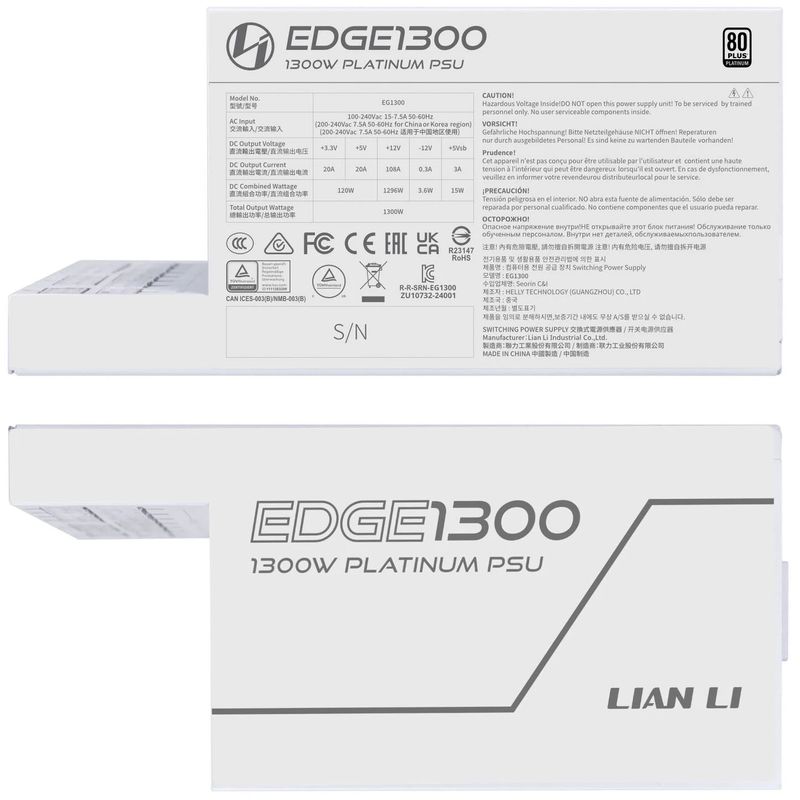 Lian Li EDGE EG1300 80 PLUS Platinum, PCIe 5.1, ATX 3.1 - 1300 Watt, white