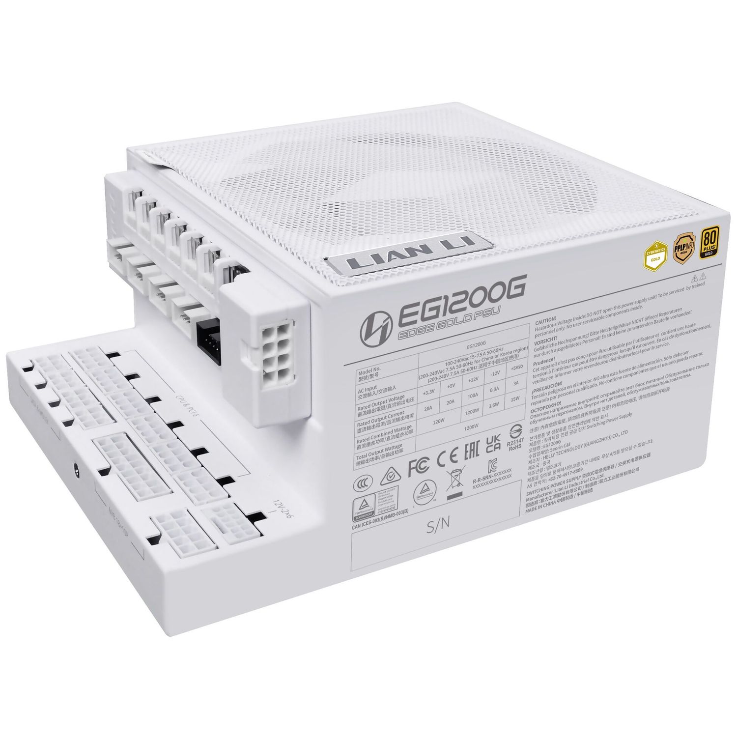 Lian Li EDGE GOLD 1200 80 PLUS Gold power supply, PCIe 5.1, ATX 3.1 - 1,200 watts, white, includi