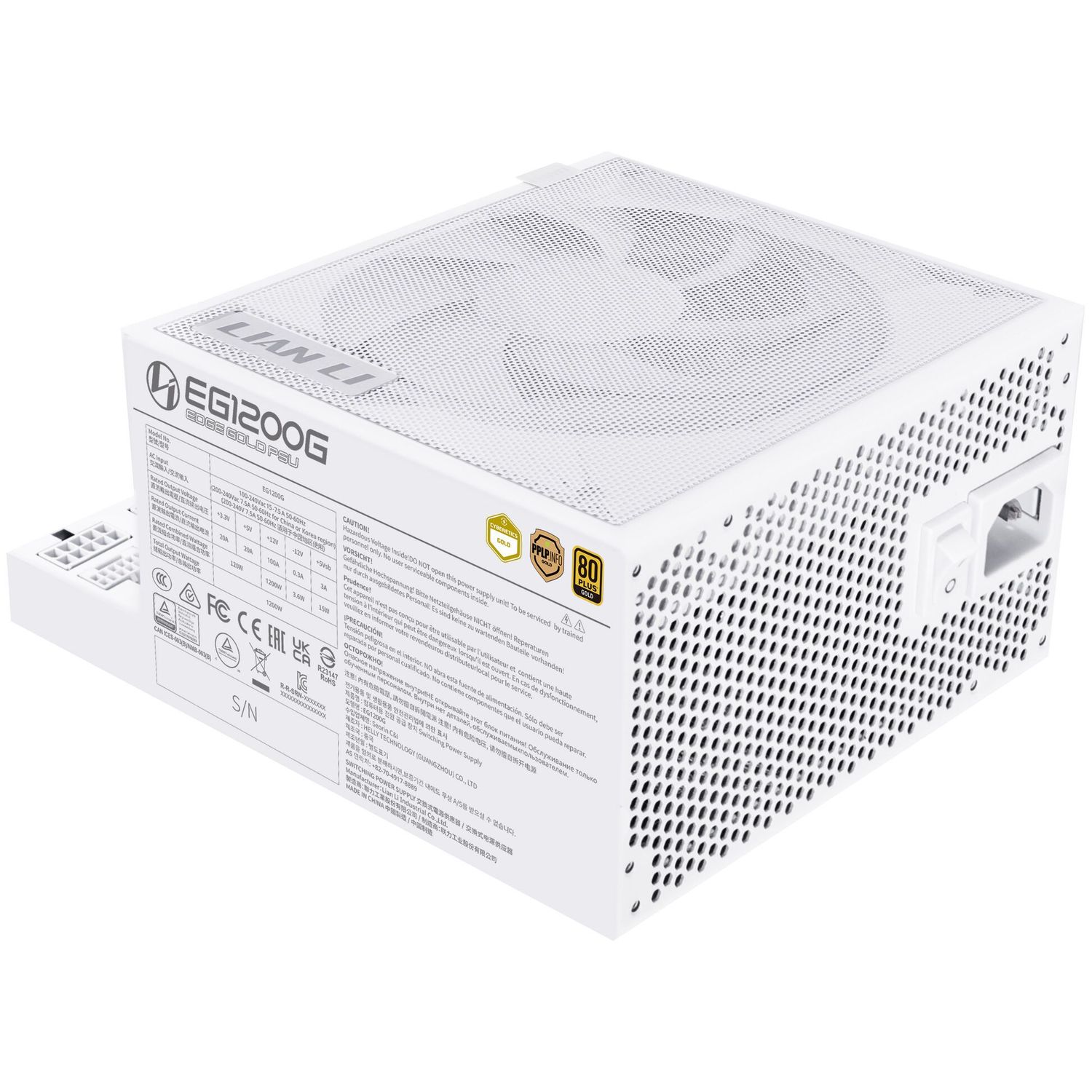 Lian Li EDGE GOLD 1200 80 PLUS Gold power supply, PCIe 5.1, ATX 3.1 - 1,200 watts, white, includi