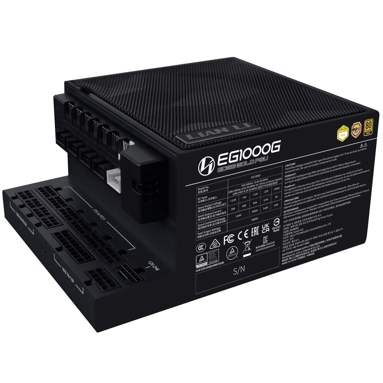 Tápegység Lian Li EDGE EG1000 80 PLUS Gold, + USB HUB, PCIe 5.1, ATX 3.1 - 1000 Watt, fekete