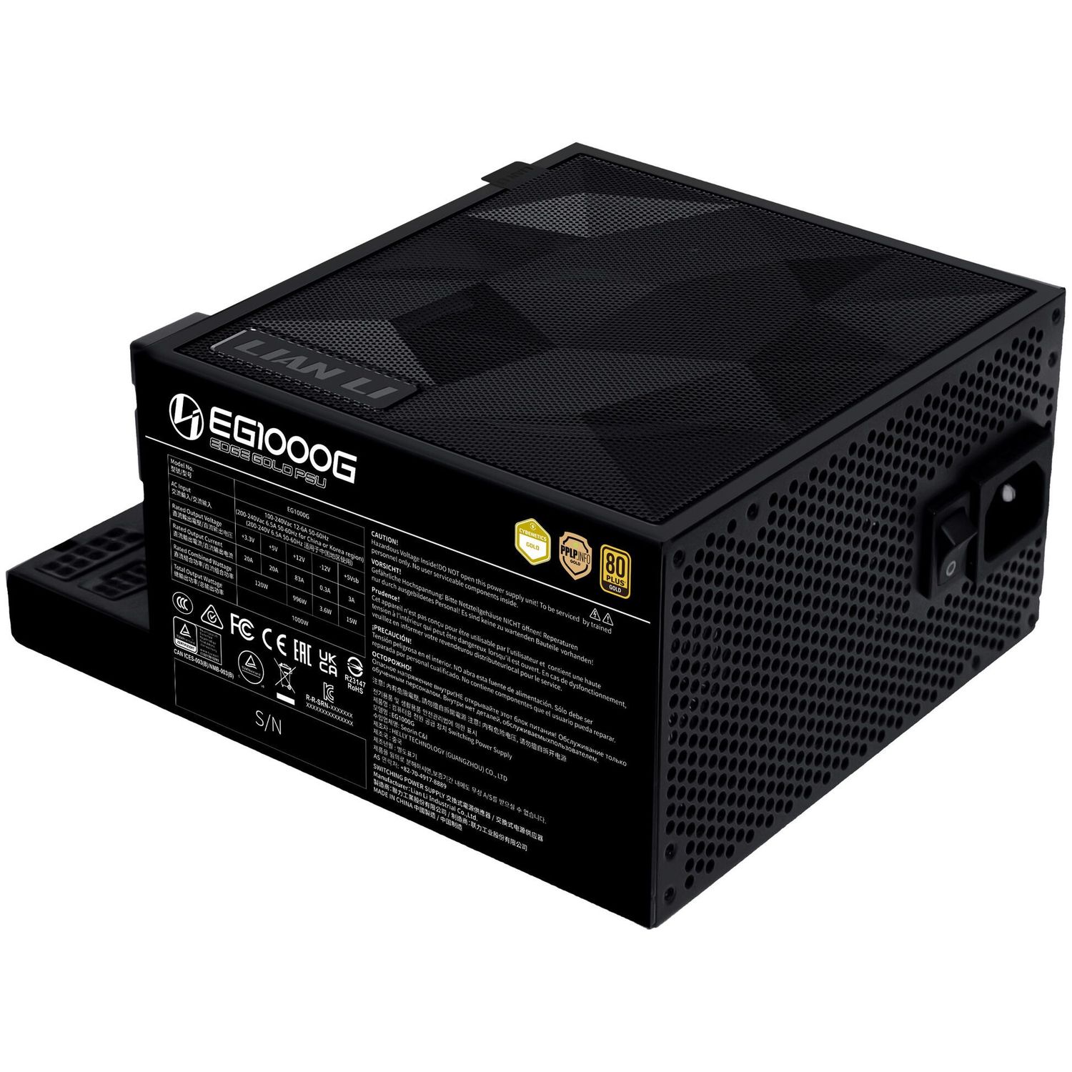 Tápegység Lian Li EDGE EG1000 80 PLUS Gold, + USB HUB, PCIe 5.1, ATX 3.1 - 1000 Watt, fekete