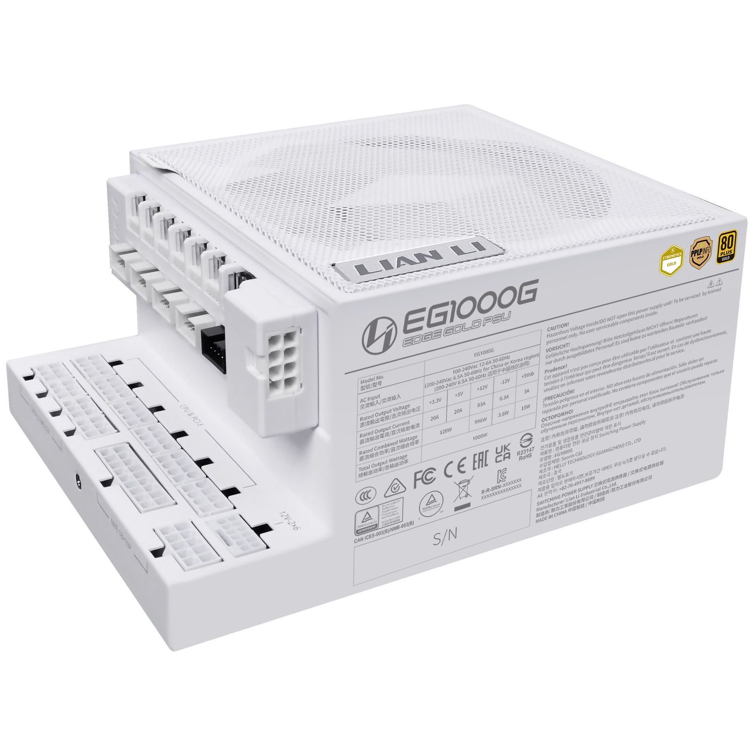 Tápegység Lian Li EDGE EG1000 80 PLUS Gold, + USB HUB, PCIe 5.1, ATX 3.1 - 1000 watt, fehér