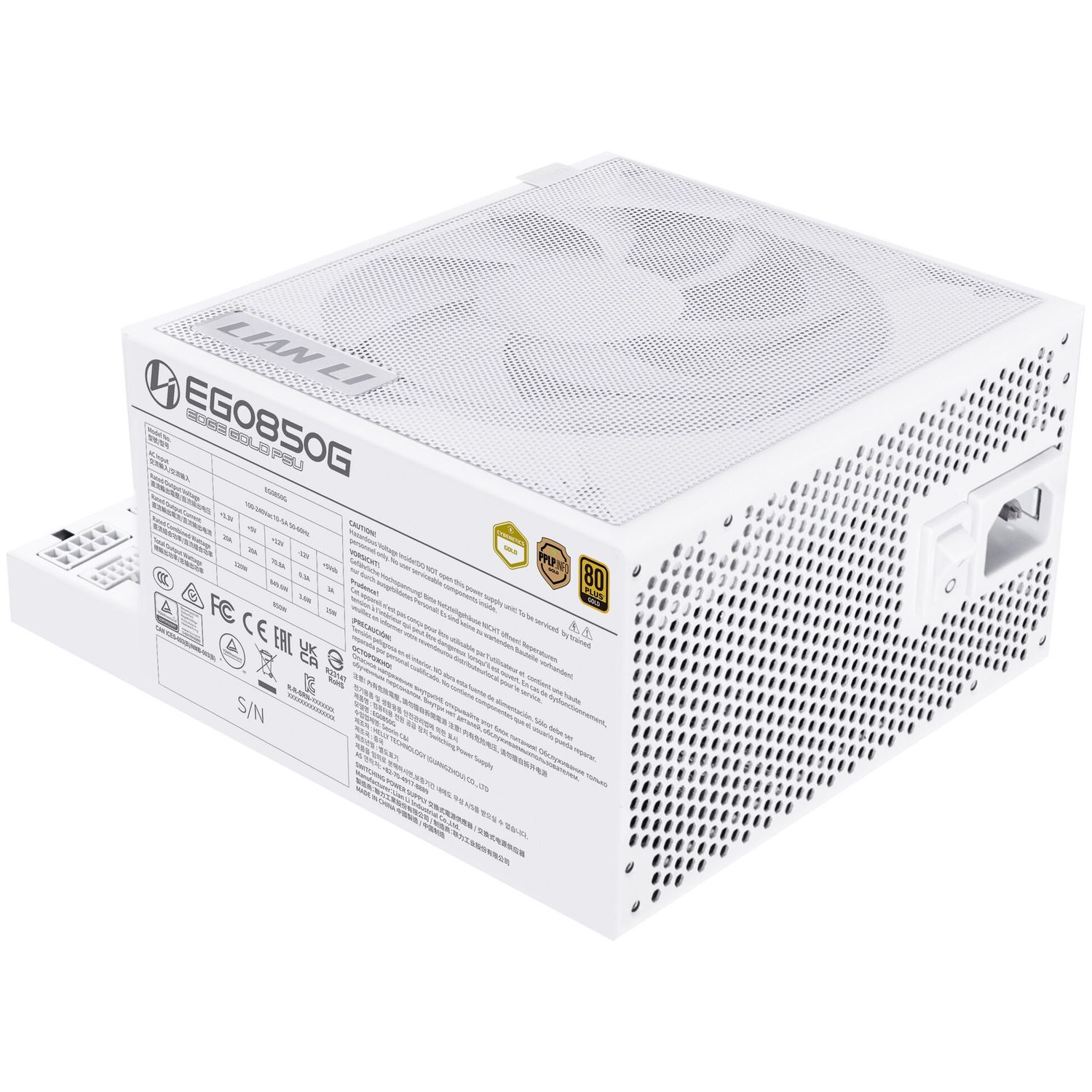 Lian Li EDGE GOLD 850 80 PLUS Gold Power Supply, PCIe 5.1, ATX 3.1 - 850 Watts, white