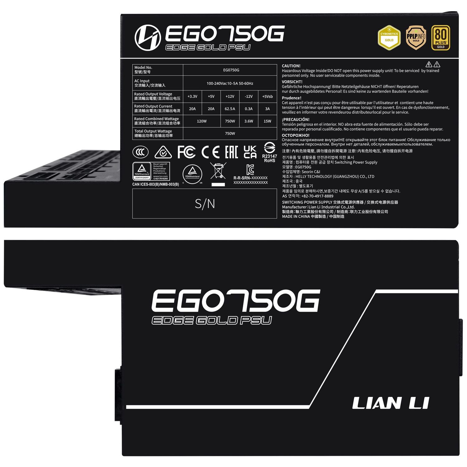 Tápegység Lian Li EDGE EG750 80 PLUS Gold, PCIe 5.1, ATX 3.1 - 750 Watt, fekete