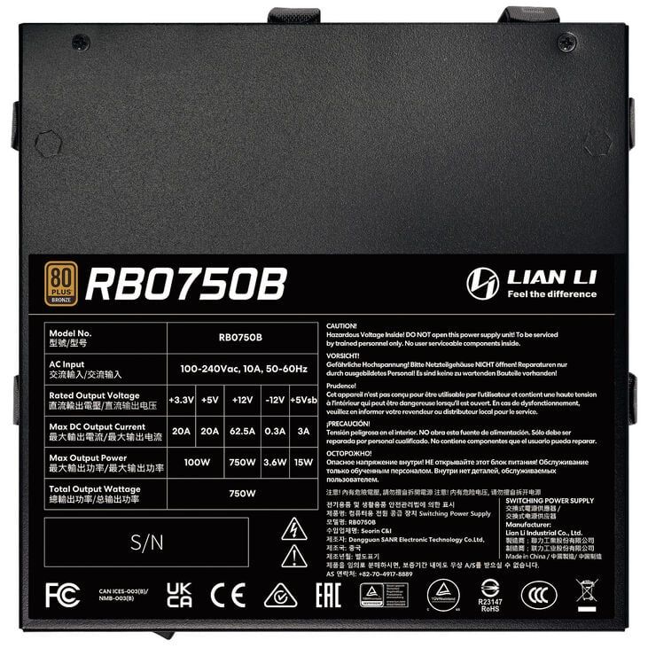 Lian Li RB Series tápegység, 750 Watt - fekete