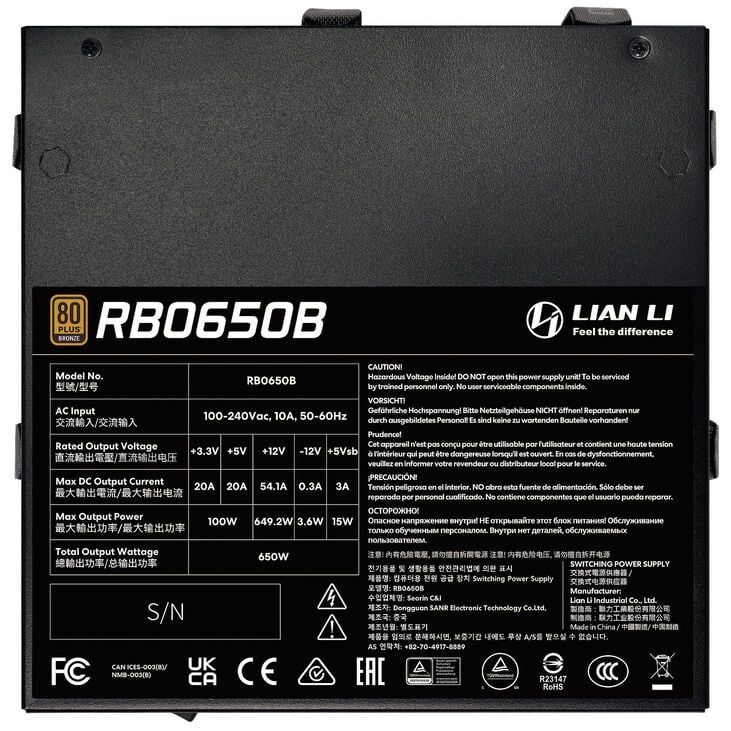 Lian Li RB Series tápegység, 650 Watt - fekete