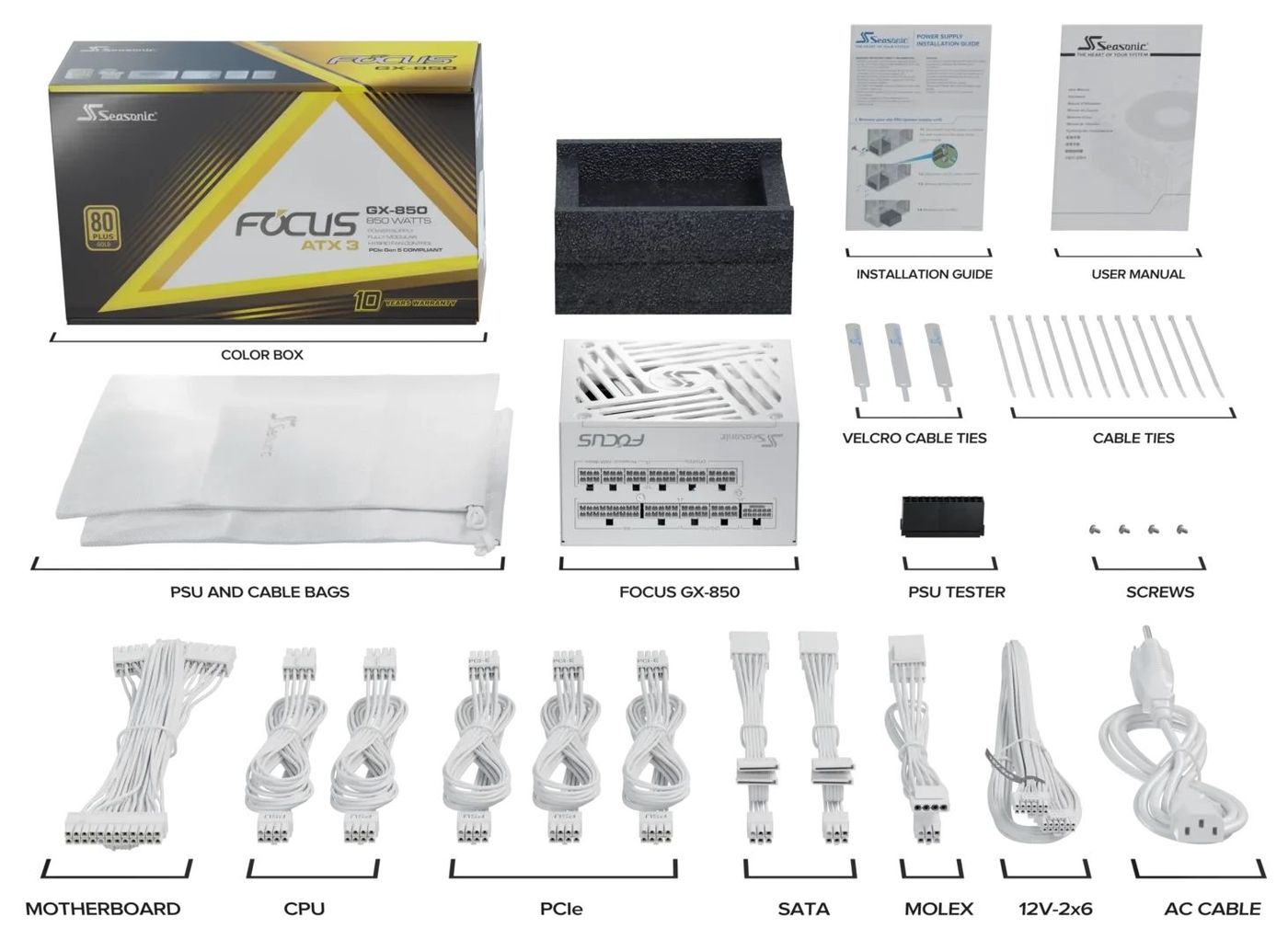 Power supply Seasonic Focus GX-850 850W ATX 3, 12cm ATX BOX 80+ Gold Modular, White