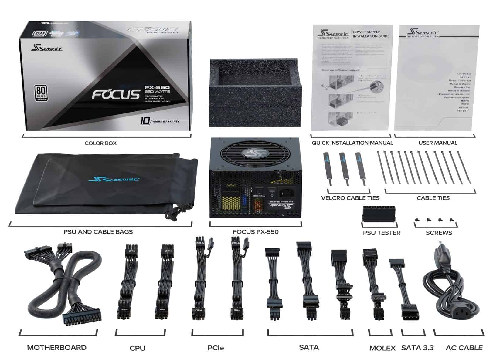 Tápegység Seasonic Focus PX-550 550W 12cm ATX BOX 80+ Platinum Moduláris