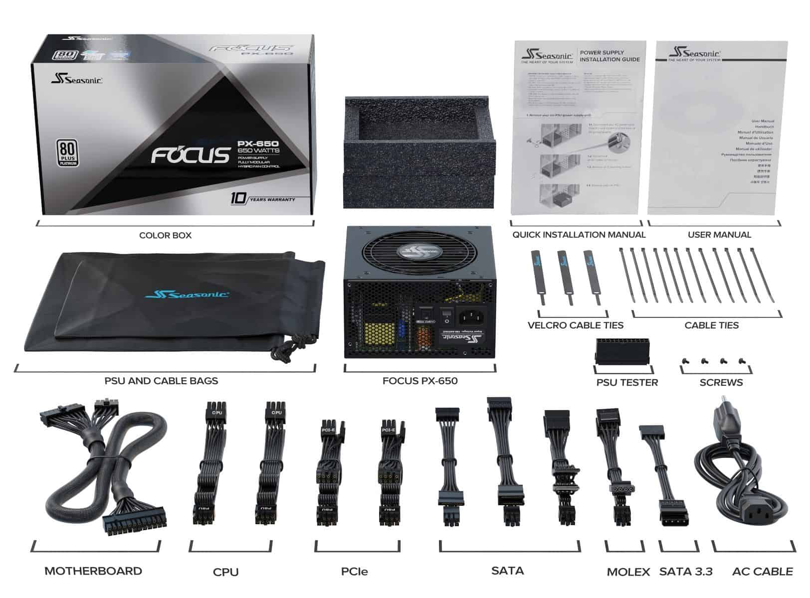 Tápegység Seasonic Focus PX-650 650W 12cm ATX BOX 80+ Platinum Moduláris