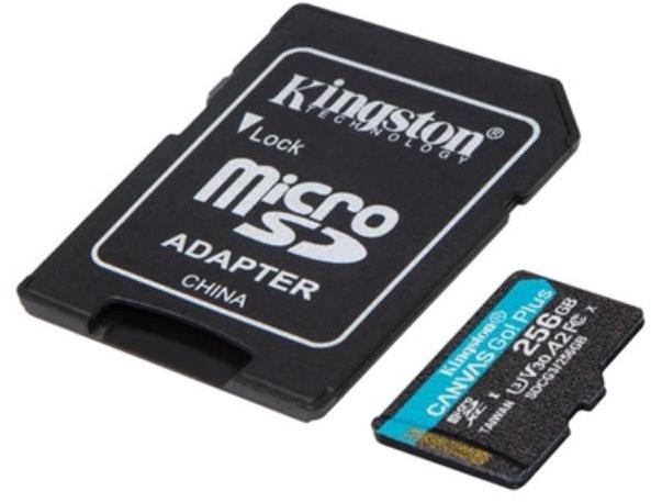 Memóriakártya MicroSD 256GB Kingston Canvas Go Plus UHS-I U3 + adapter