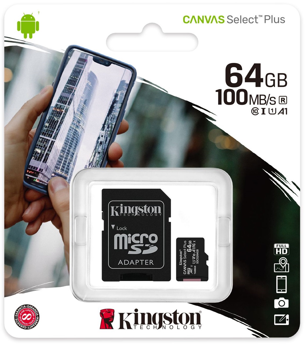 Memóriakártya MicroSD 64GB Kingston Canvas Select Plus Class 10 + adapter