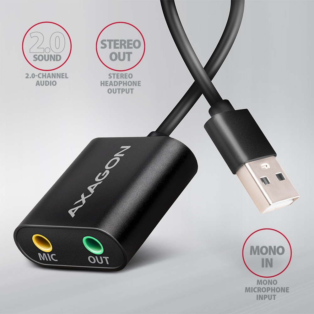 AXAGON ADA-12 USB 2.0, Stereo Audio Mini-Adapter, 15 cm