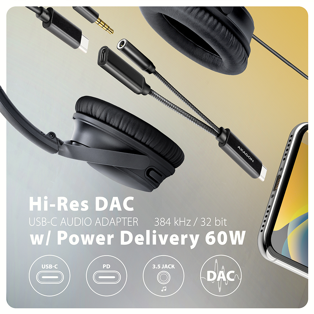 Hangkártya AXAGON ADA-HCPD USB-C Hi-Res DAC audio adapter PD 60W