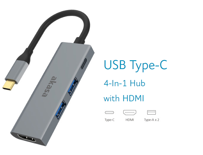 HUB Akasa USB 3.1 Type-C 4-In-1 Hub 1xType-C + 1xHDMI + 2xUSB3.0